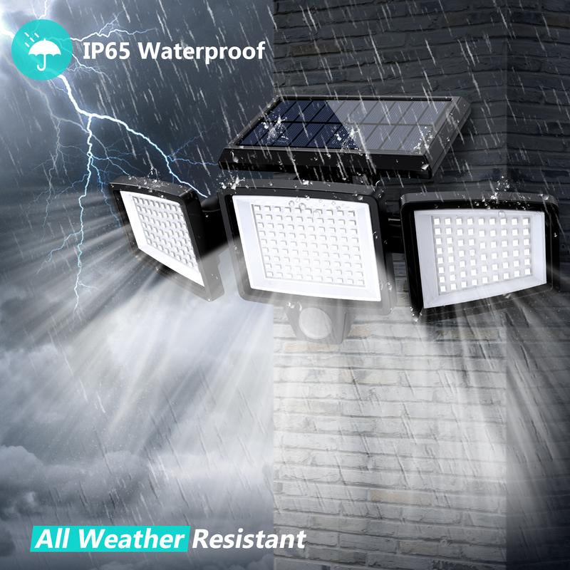 Tuffenough Solar Outdoor Lights 2500LM 210LED Security Lights,3 Heads Dimmable Spotlights with 3 Modes,Ip65 Waterproof,Suitable for Yard, Garage, Porch, Pool,Garden,Barn,Patio,Valentine'S Day Gift
