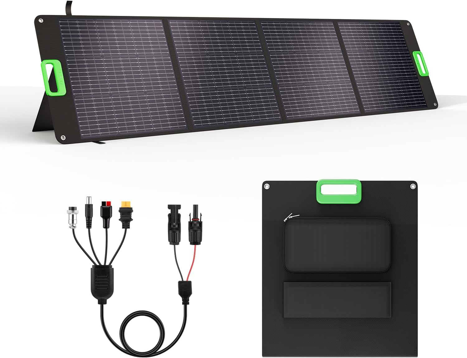 200W Portable Solar Panel for Power Station, Foldable Solar Charger W/ 4 Kickstands, IP65 Waterproof Solar Panel Kit W/Dc XT60 Anderson Aviation Output for Outdoor RV Camper Blackout