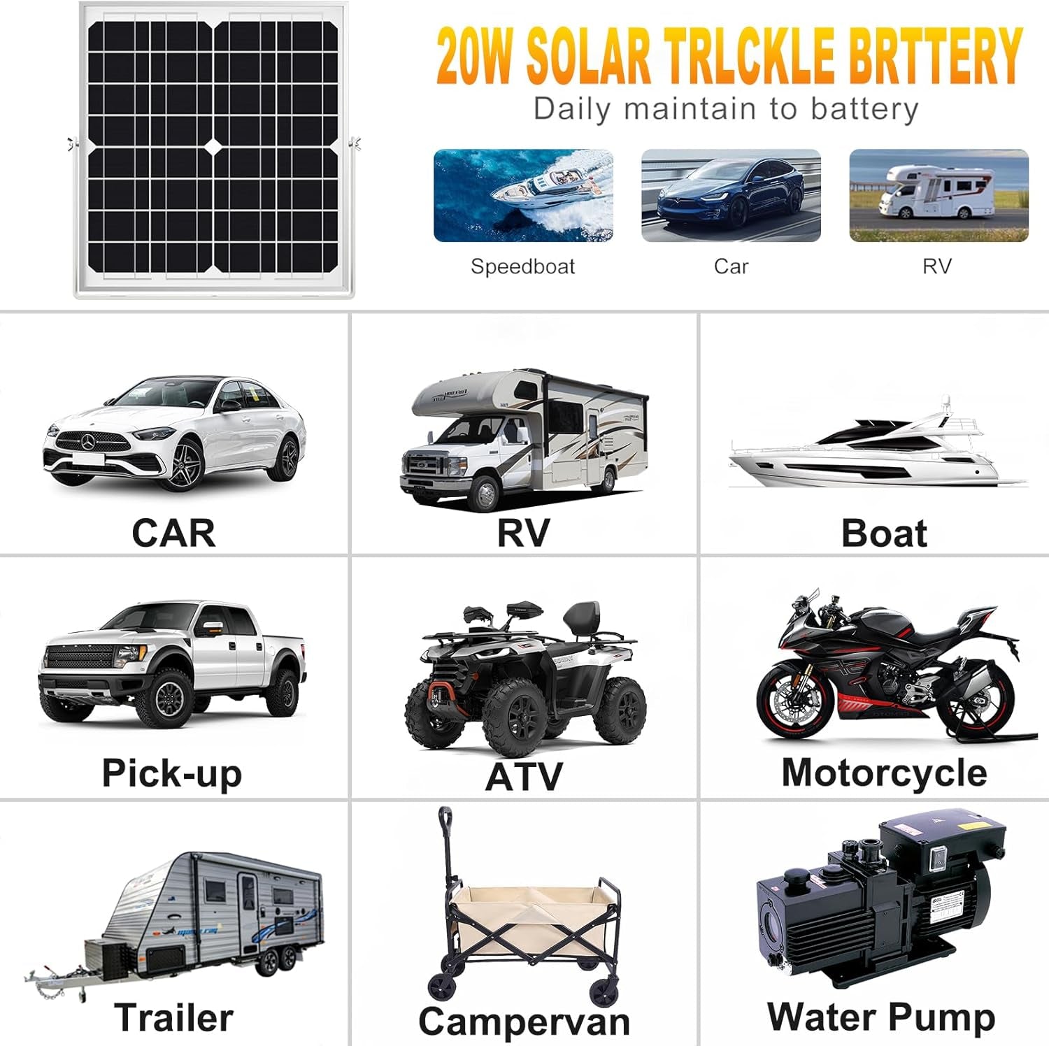 Solar Panel Kit 20W 12V, Waterproof Solar Battery Trickle Charger Maintainer + Smart MPPT Controller + Adjustable Mount Bracket for Boat Car RV Motorcycle Marine Automotive