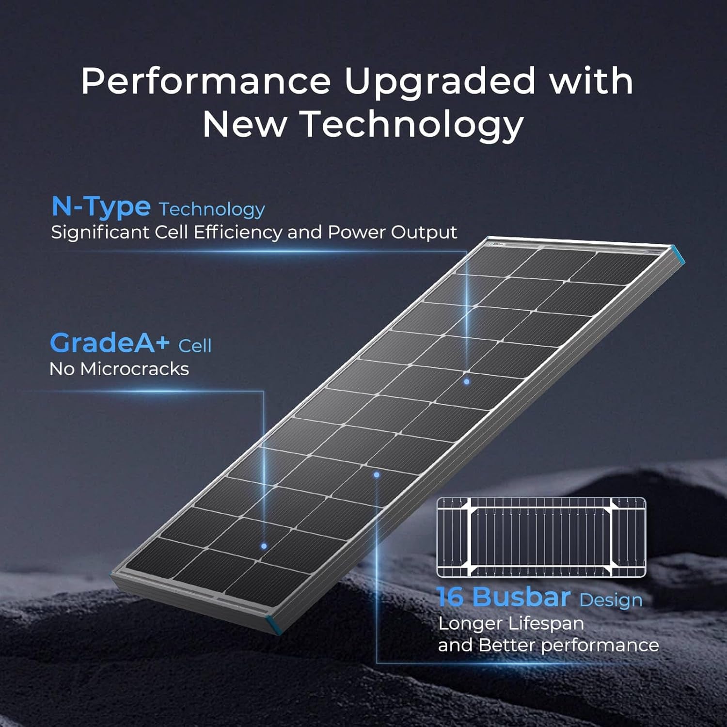 100W Solar Panel N-Type, 12V 100 Watt Solar Panel 16BB 25% High-Efficiency, N-Type Solar Panels for RV Marine Boat Trailer Camper Rooftop Farm and Other Off-Grid System