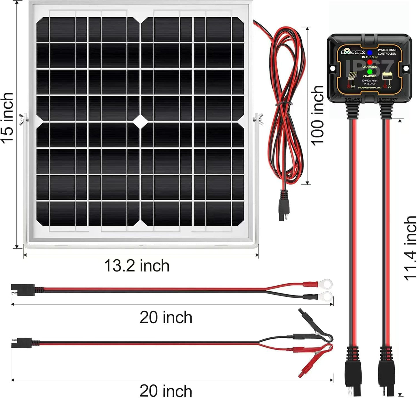 Solar Panel Kit 20W 12V, Waterproof Solar Battery Trickle Charger Maintainer + Smart MPPT Controller + Adjustable Mount Bracket for Boat Car RV Motorcycle Marine Automotive