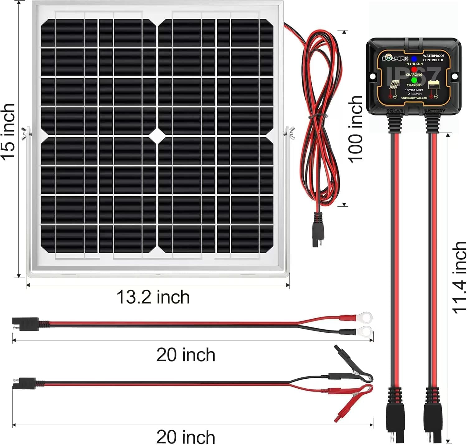 Solar Panel Kit 20W 12V, Waterproof Solar Battery Trickle Charger Maintainer + Smart MPPT Controller + Adjustable Mount Bracket for Boat Car RV Motorcycle Marine Automotive