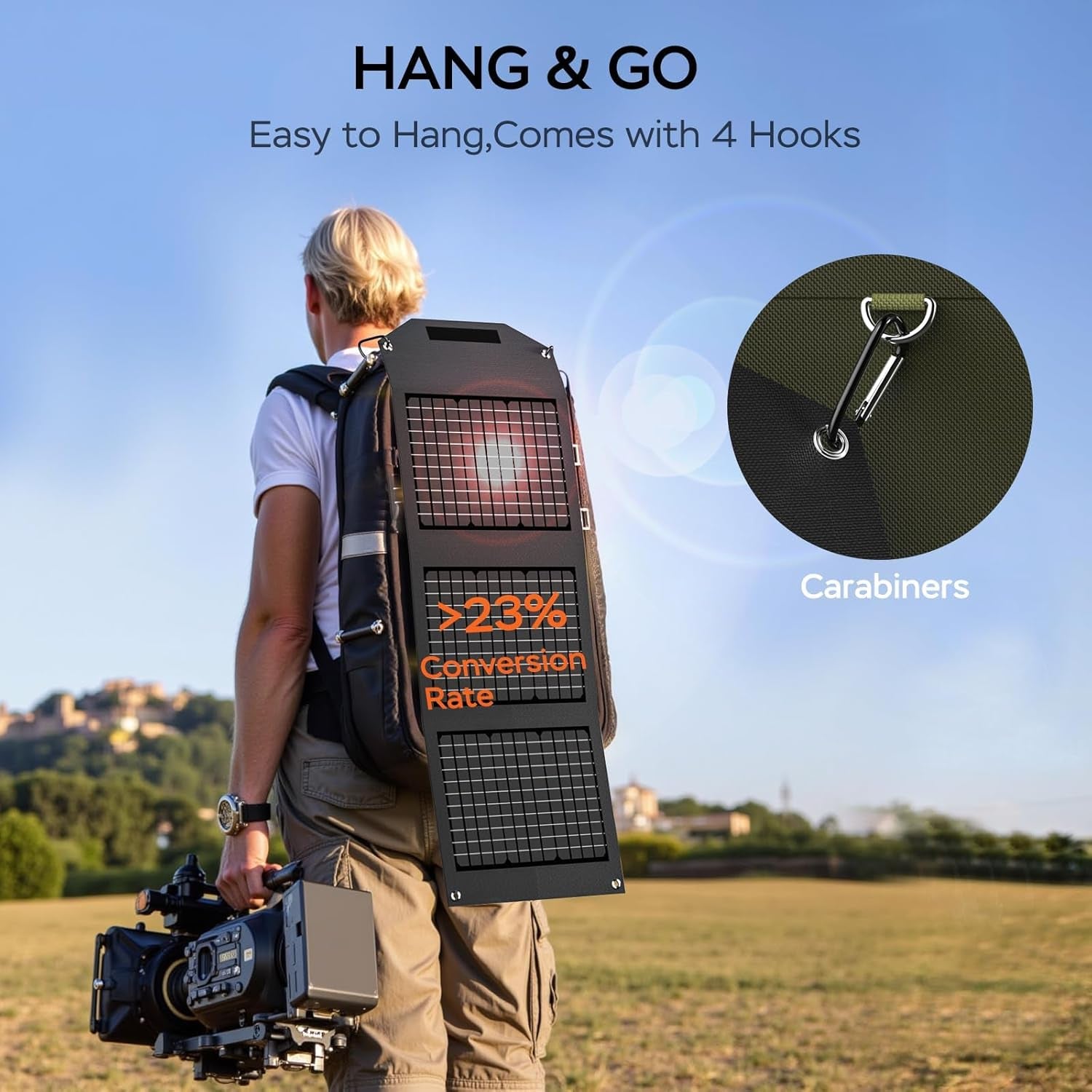 Portable Solar Panel 30W Solar Panel Charger 23% High Efficiency Foldable Solar Panels QC3.0 USB & DC Port Compatible with Cell Phone Ipad Laptop IP65 Waterproof for Camping Outdoor Cloudy