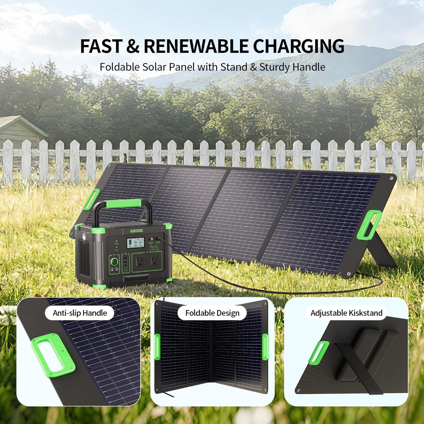200W Portable Solar Panel for Power Station, Foldable Solar Charger W/ 4 Kickstands, IP65 Waterproof Solar Panel Kit W/Dc XT60 Anderson Aviation Output for Outdoor RV Camper Blackout