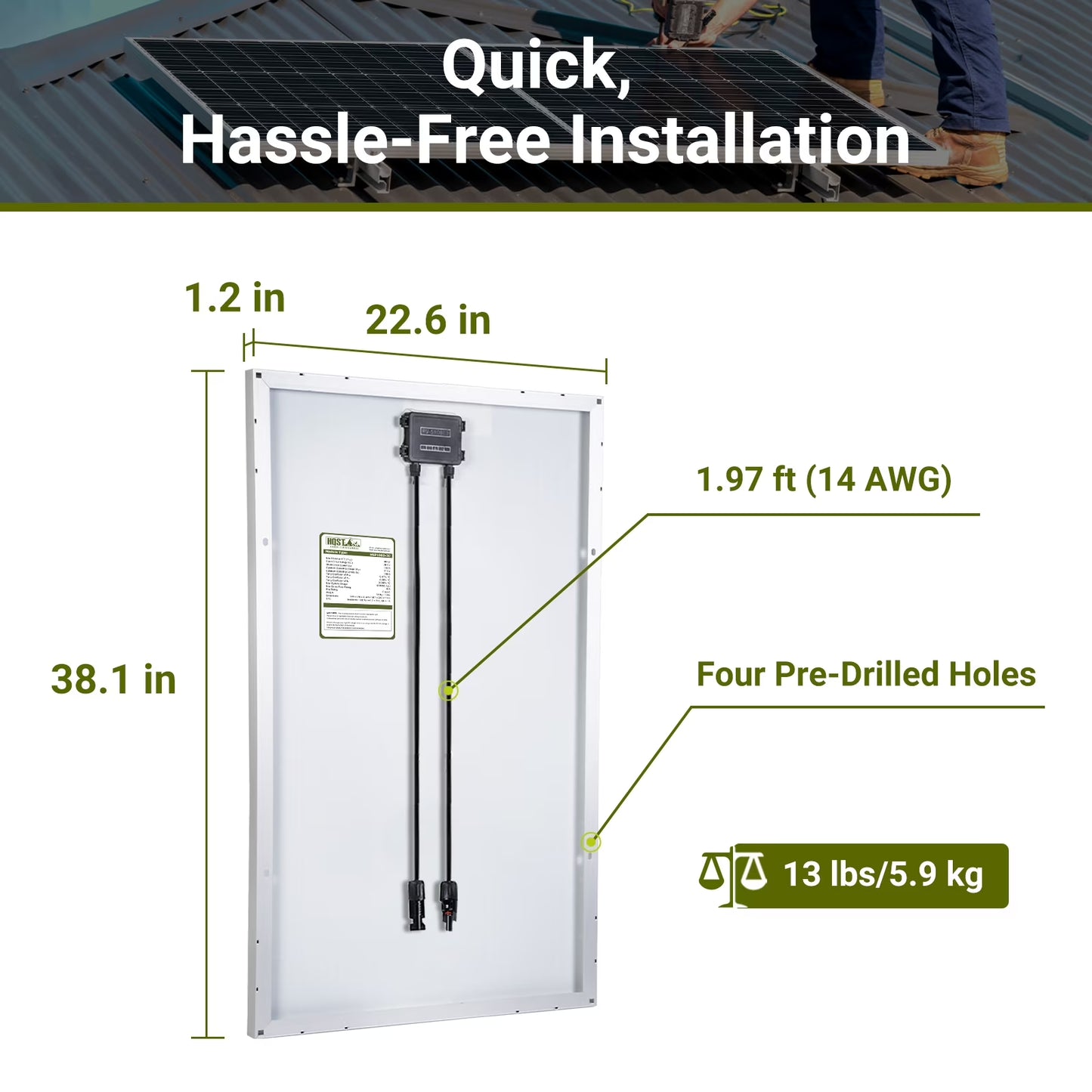 100W 12 Volt Solar Panel, IP68 Waterproof, 25% High-Efficiency, Pre-Drilled Holes Design, Ideal for RV, Marine, Off-Grid System