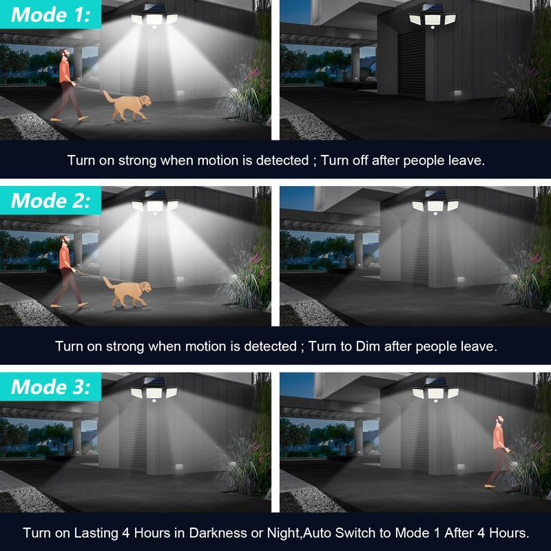 Tuffenough Solar Outdoor Lights 2500LM 210LED Security Lights,3 Heads Dimmable Spotlights with 3 Modes,Ip65 Waterproof,Suitable for Yard, Garage, Porch, Pool,Garden,Barn,Patio,Valentine'S Day Gift