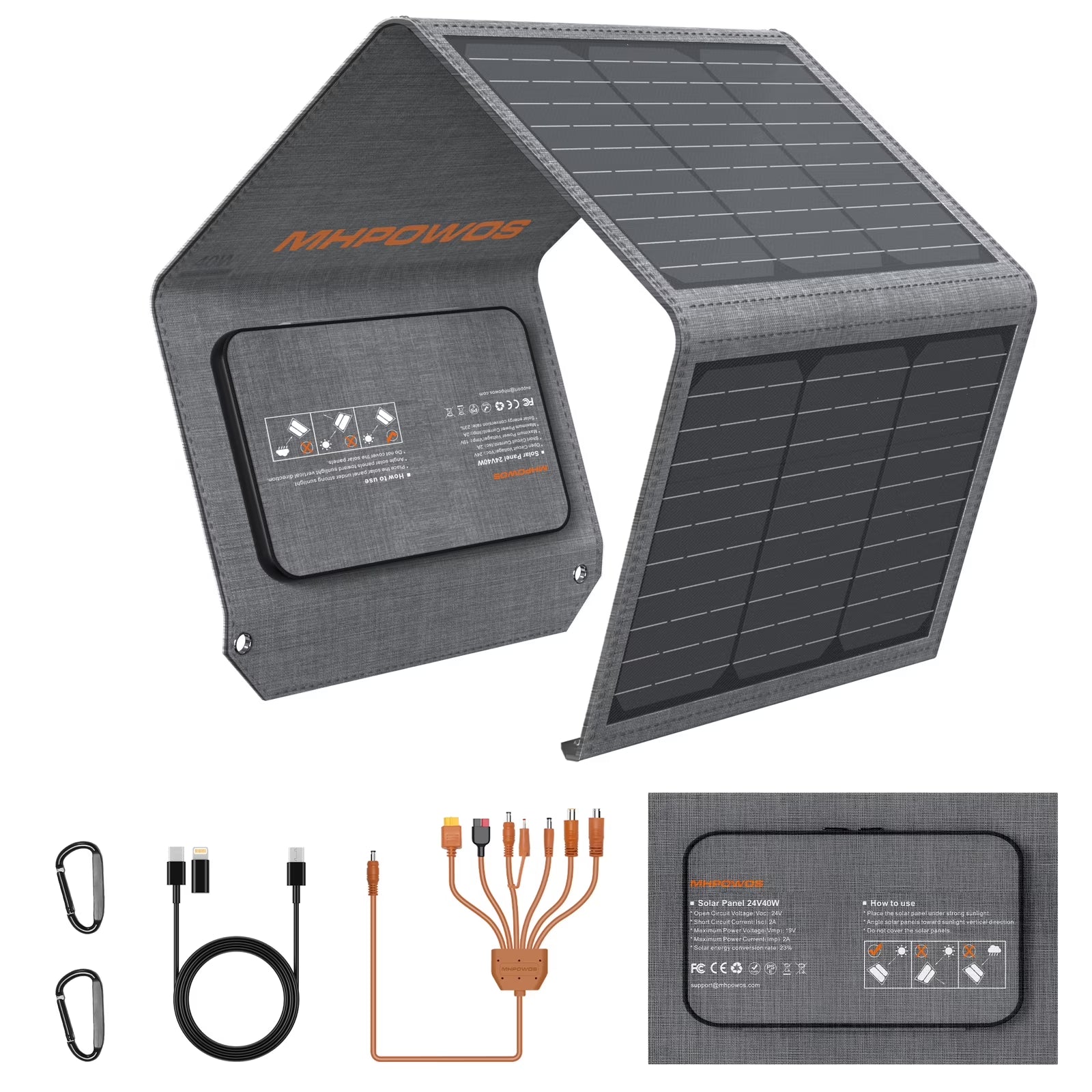 40W Solar Panel Portable Foldable with QC3.0 USB Type-C for Camping Hiking Backpacking
