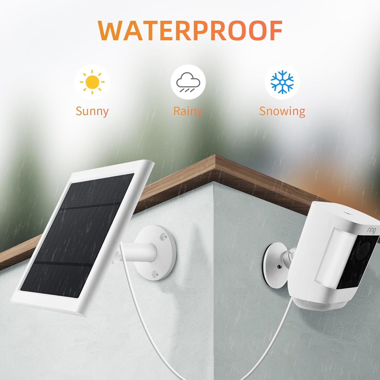 Solar Panel for Ring Camera, 2 Pack 4W Solar Charger Compatible with Rings Spotlight &All-New Stick up Outdoor Cam Battery, 10Ft Long Cable with USB-C to Ring Barrel Plug Adapter
