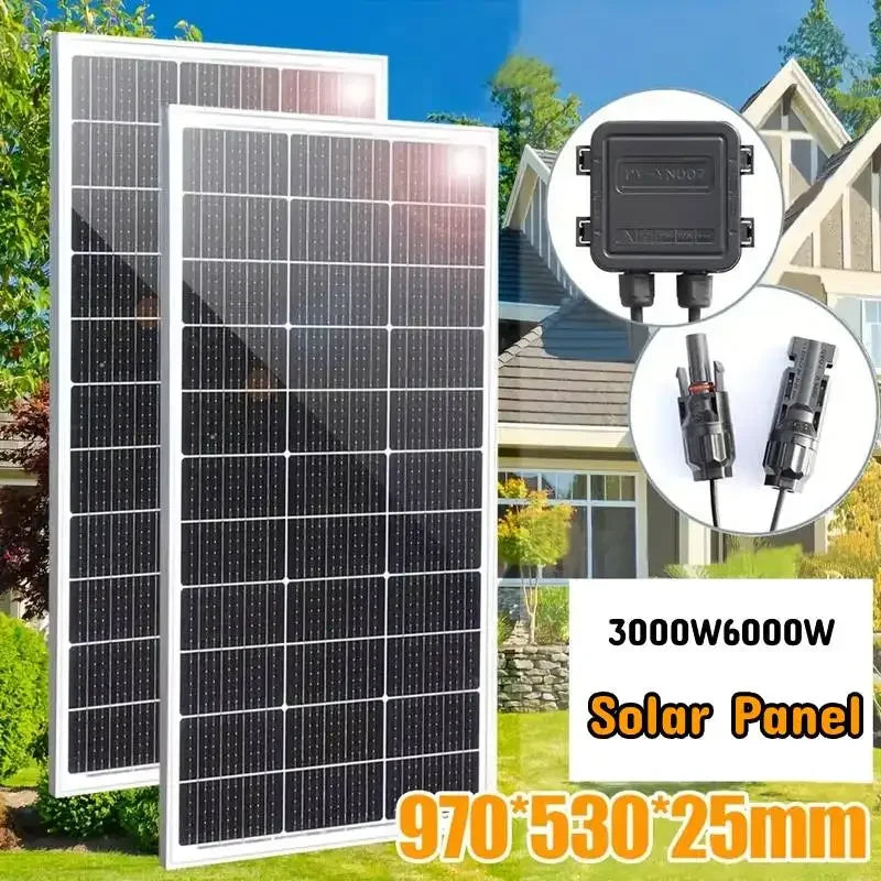 6000W 3000W Solar Panel Kit 12V/24V/48V Monocrystalline PV Module, High Efficiency, off Grid for Home RV Boat Battery Charging.