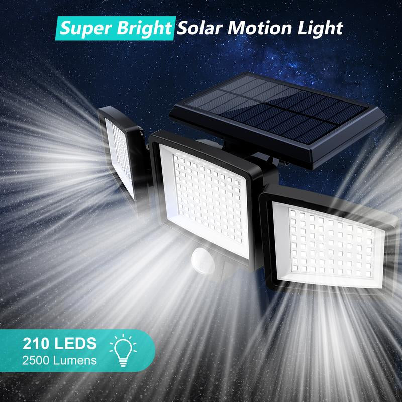 Tuffenough Solar Outdoor Lights 2500LM 210LED Security Lights,3 Heads Dimmable Spotlights with 3 Modes,Ip65 Waterproof,Suitable for Yard, Garage, Porch, Pool,Garden,Barn,Patio,Valentine'S Day Gift