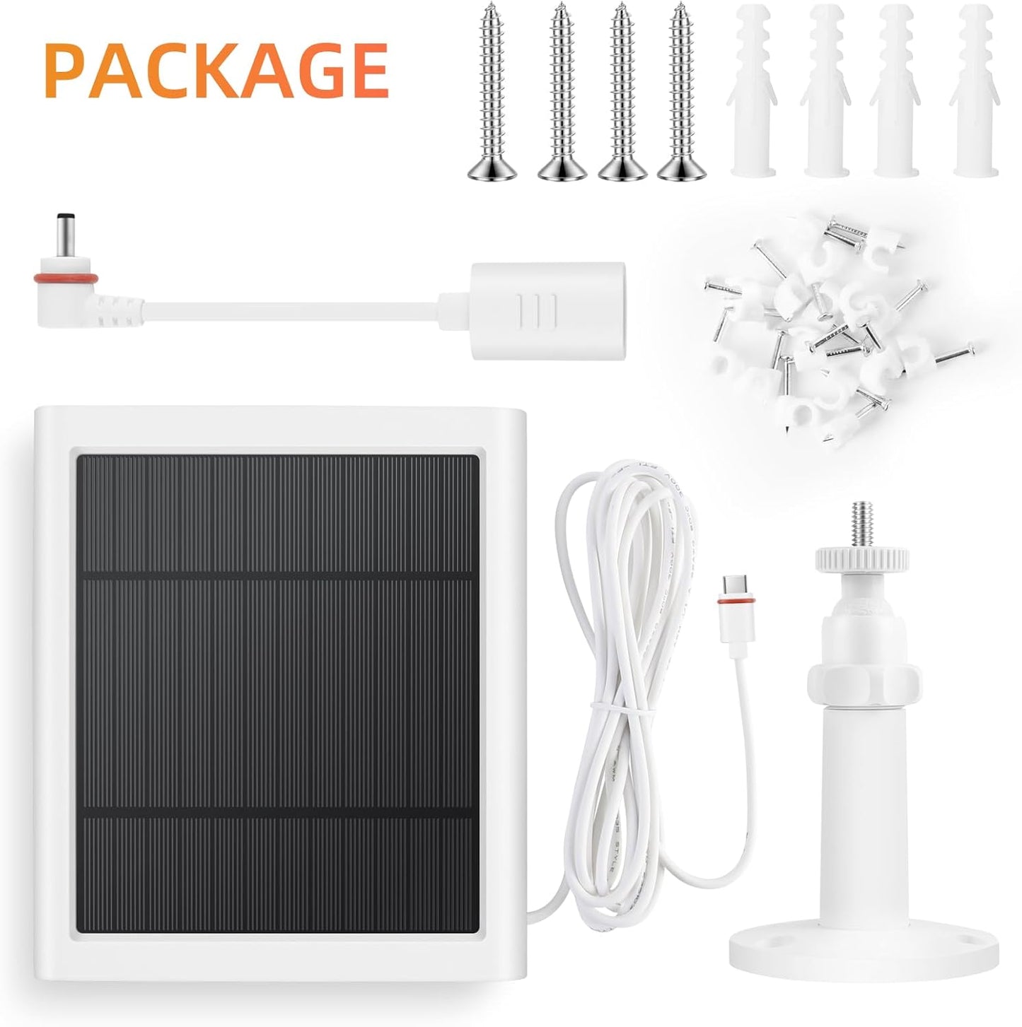 Solar Panel for Ring Camera, 2 Pack 4W Solar Charger Compatible with Rings Spotlight &All-New Stick up Outdoor Cam Battery, 10Ft Long Cable with USB-C to Ring Barrel Plug Adapter