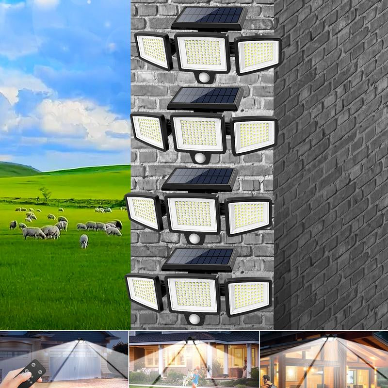 Tuffenough Solar Outdoor Lights 2500LM 210LED Security Lights,3 Heads Dimmable Spotlights with 3 Modes,Ip65 Waterproof,Suitable for Yard, Garage, Porch, Pool,Garden,Barn,Patio,Valentine'S Day Gift