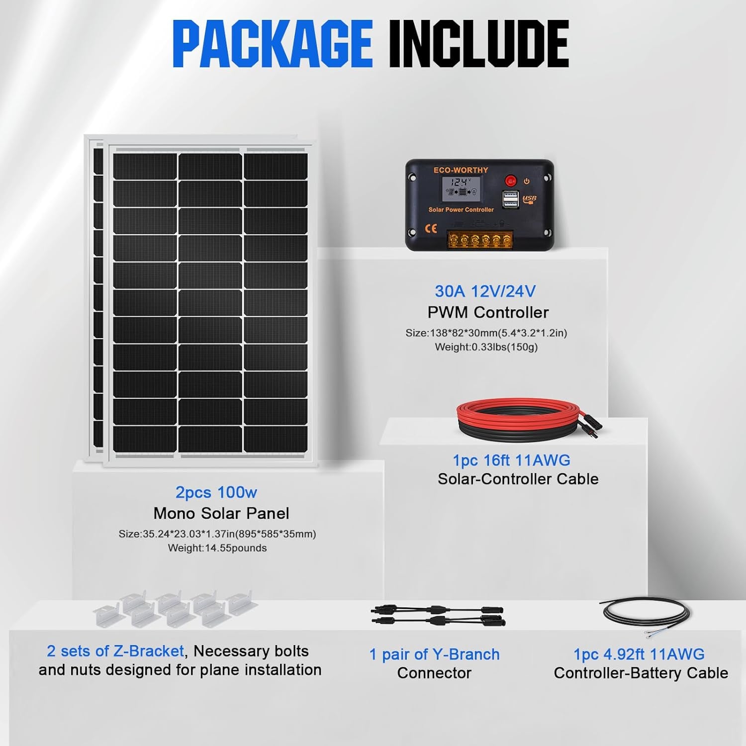 200 Watts 12 Volt/24 Volt Solar Panel Kit with High Efficiency Monocrystalline Solar Panel and 30A PWM Charge Controller for RV, Camper, Vehicle, Caravan and Other off Grid Applications