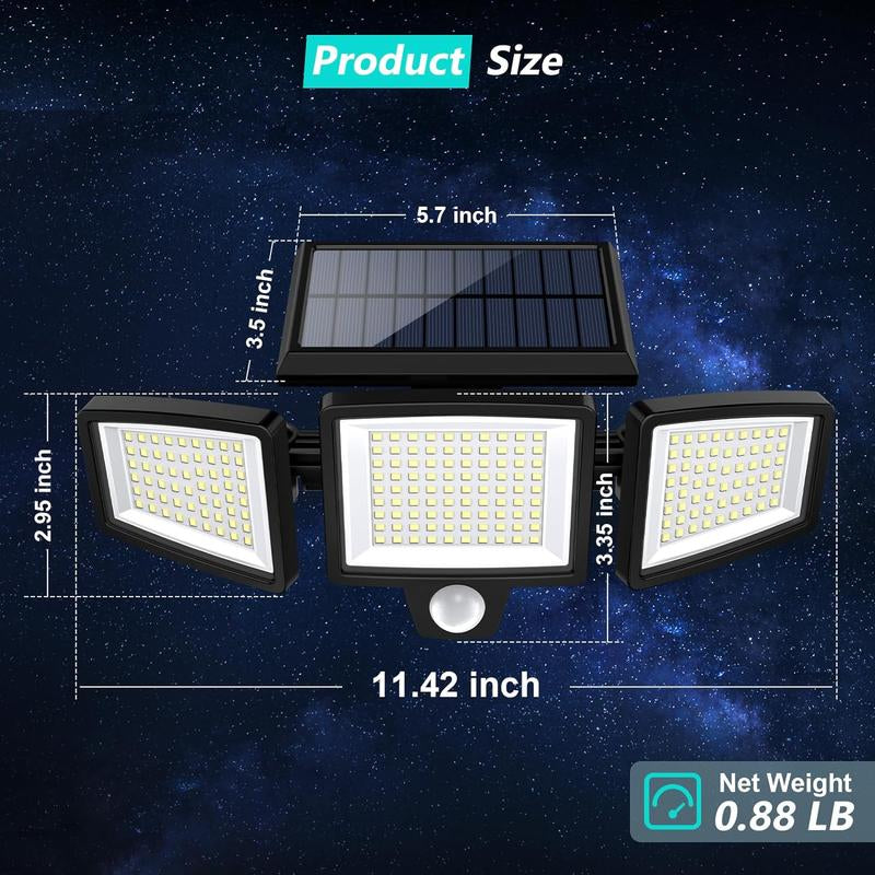 Tuffenough Solar Outdoor Lights 2500LM 210LED Security Lights,3 Heads Dimmable Spotlights with 3 Modes,Ip65 Waterproof,Suitable for Yard, Garage, Porch, Pool,Garden,Barn,Patio,Valentine'S Day Gift