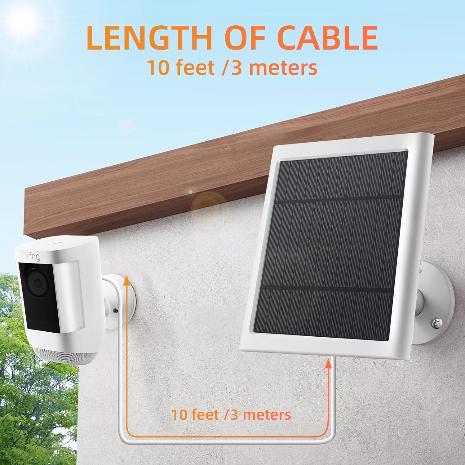 Solar Panel for Ring Camera, 2 Pack 4W Solar Charger Compatible with Rings Spotlight &All-New Stick up Outdoor Cam Battery, 10Ft Long Cable with USB-C to Ring Barrel Plug Adapter
