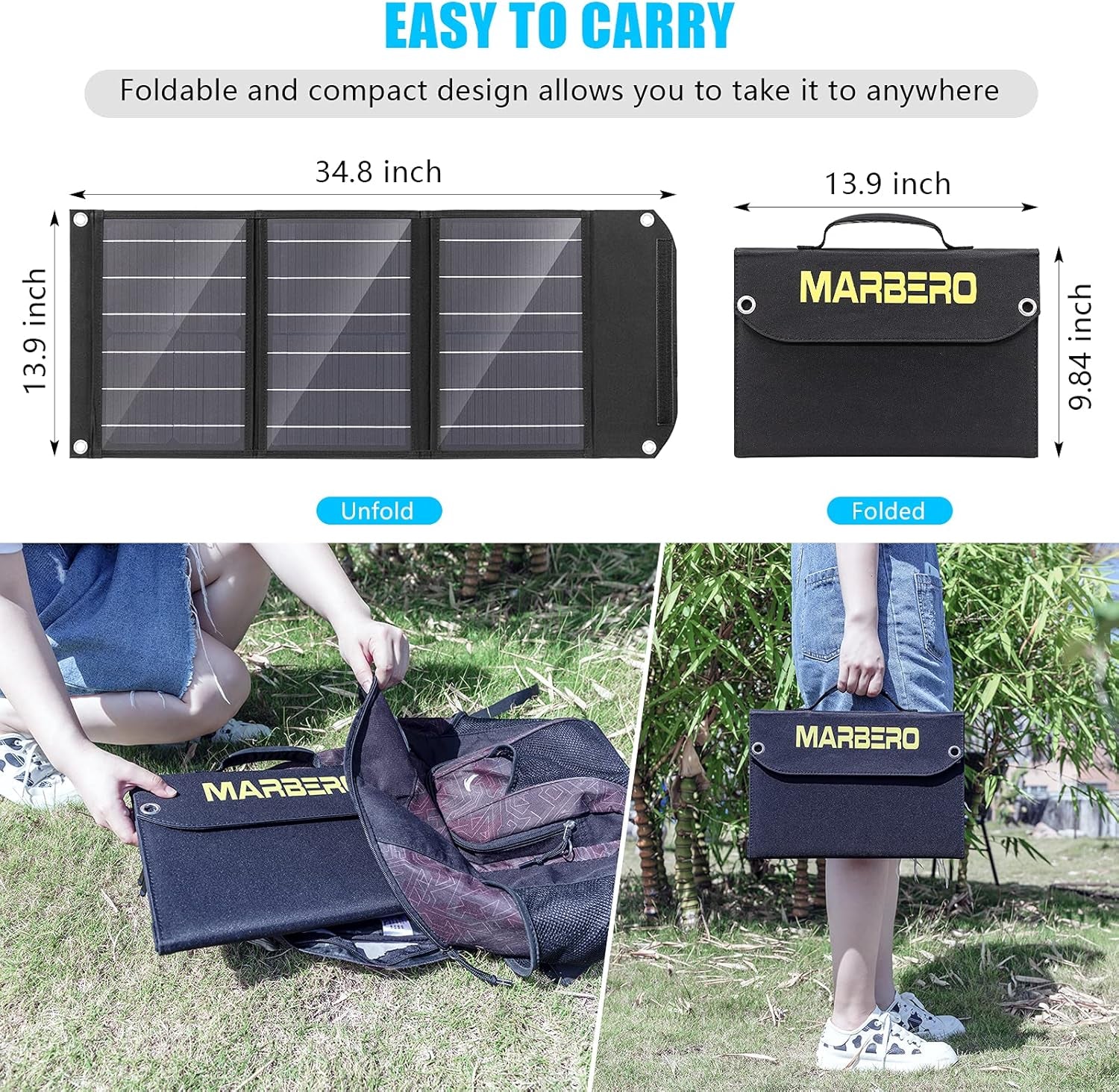 Portable Solar Panel 30W Solar Panel Charger 23% High Efficiency Foldable Solar Panels QC3.0 USB & DC Port Compatible with Cell Phone Ipad Laptop IP65 Waterproof for Camping Outdoor Cloudy