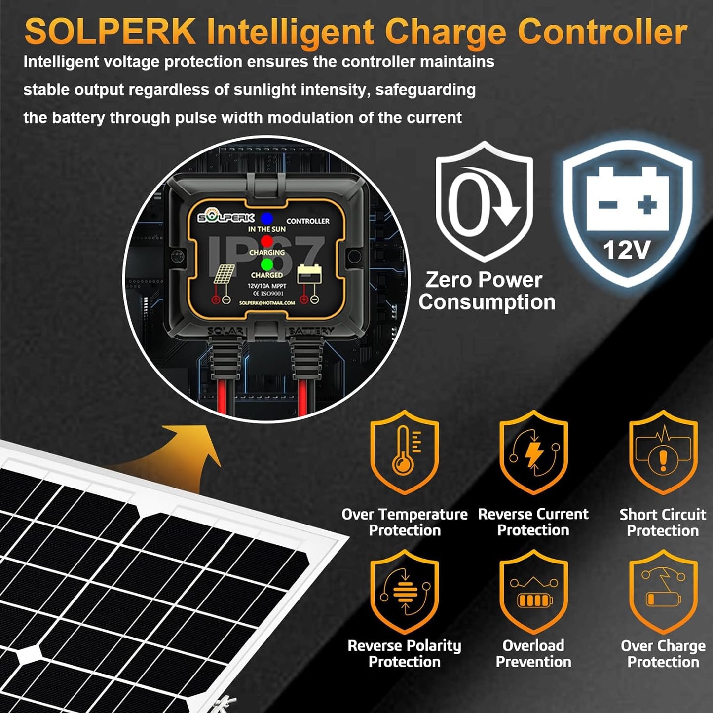 Solar Panel Kit 20W 12V, Waterproof Solar Battery Trickle Charger Maintainer + Smart MPPT Controller + Adjustable Mount Bracket for Boat Car RV Motorcycle Marine Automotive