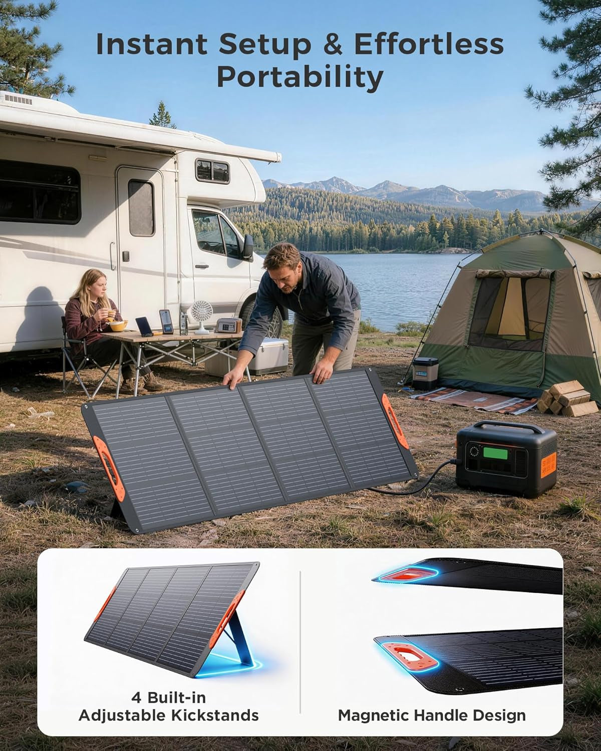200W Portable Solar Panel for Power Station,23.5% Efficiency Mono Foldable Solar Charger with 4 Kickstands for Jackery 1000 V2/Bluetti/Ecoflow/Anker,Ip67 Waterproof for Camping RV Power Backup