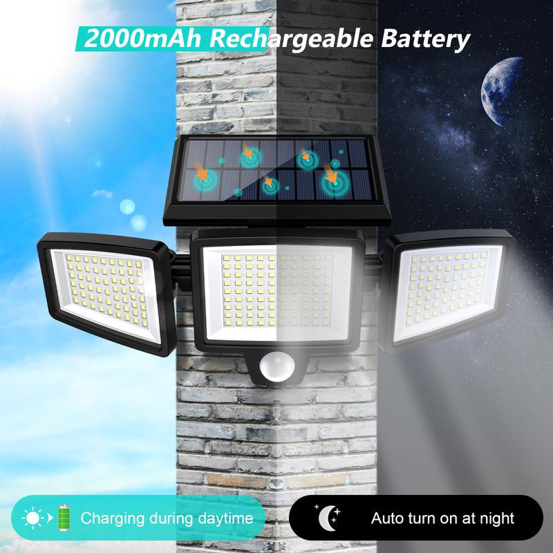 Tuffenough Solar Outdoor Lights 2500LM 210LED Security Lights,3 Heads Dimmable Spotlights with 3 Modes,Ip65 Waterproof,Suitable for Yard, Garage, Porch, Pool,Garden,Barn,Patio,Valentine'S Day Gift